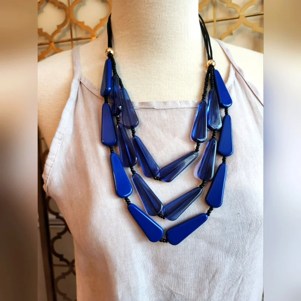 Deep Blue Multi-Strand Resin Statement Necklace ๐ - Picture 12 of 16